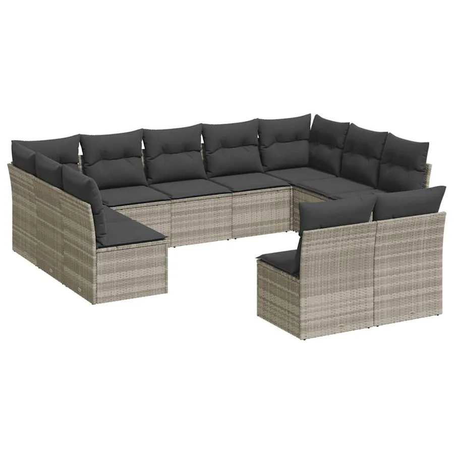 Salon de jardin 11 pcs avec coussins gris clair résine tressée - 2