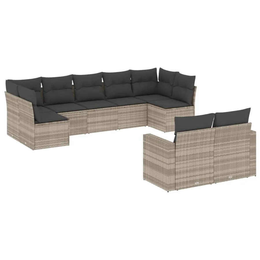 Salon de jardin 9 pcs avec coussins gris clair résine tressée - 2
