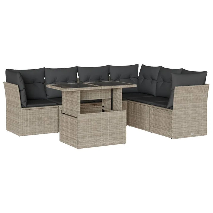 Salon de jardin avec coussins 7 pcs gris clair résine tressée - 2