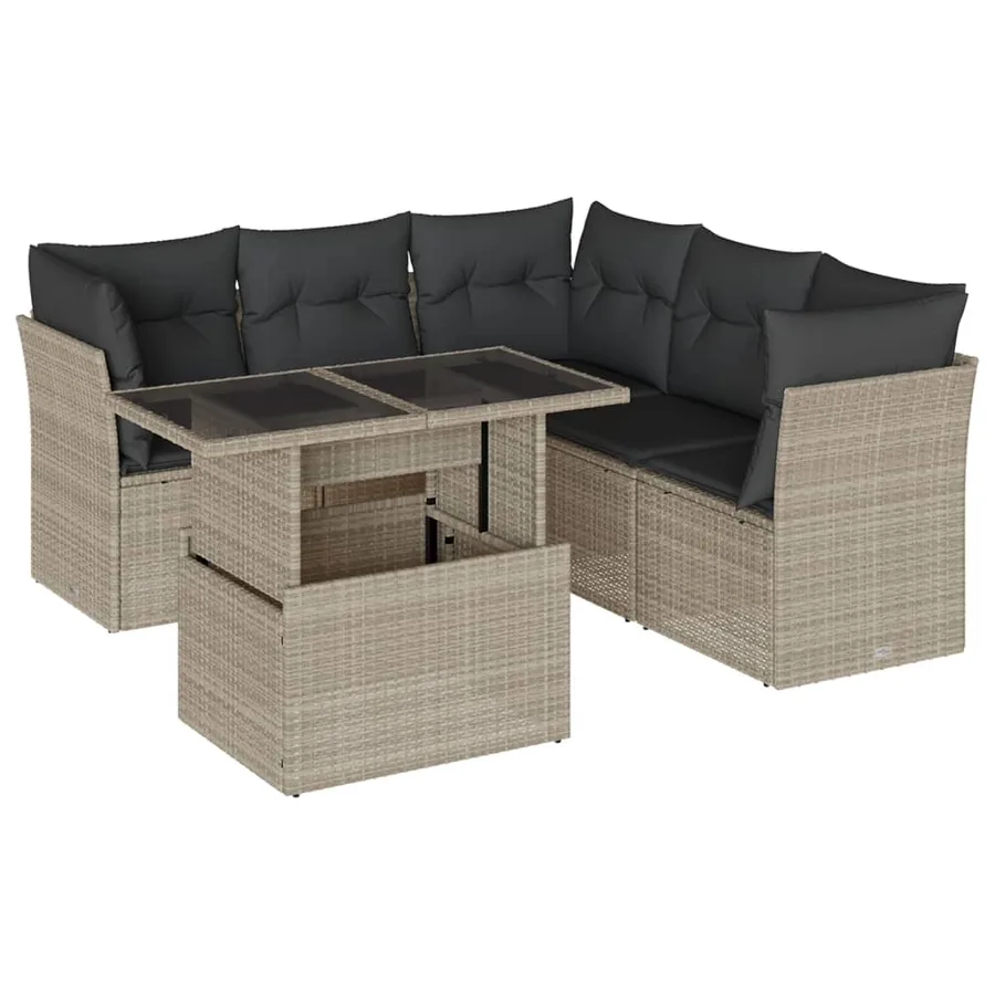 Salon de jardin 6 pcs avec coussins gris clair résine tressée - 2