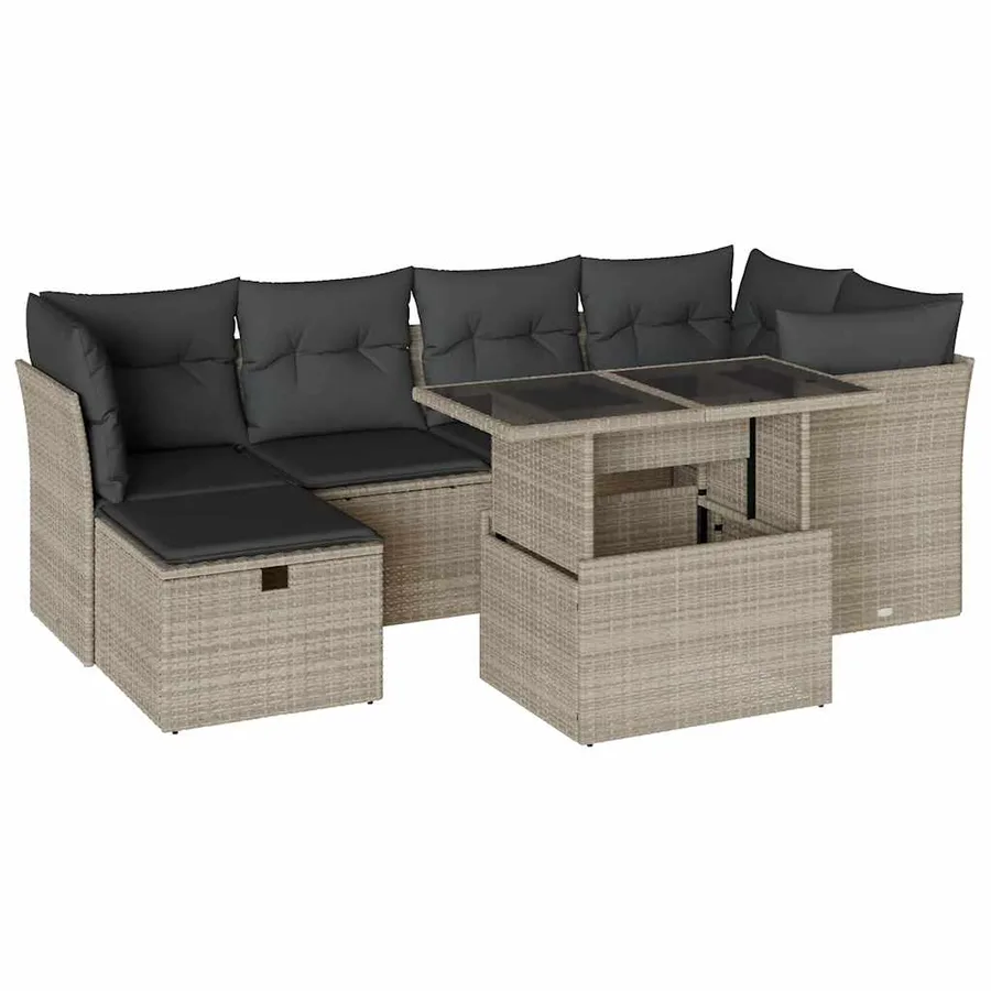 Salon de jardin avec coussins 7 pcs gris clair résine tressée - 2