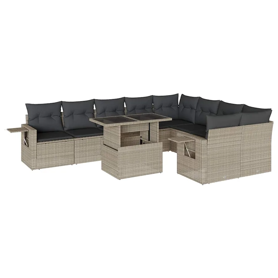 Salon de jardin avec coussins 10 pcs gris clair résine tressée - 2