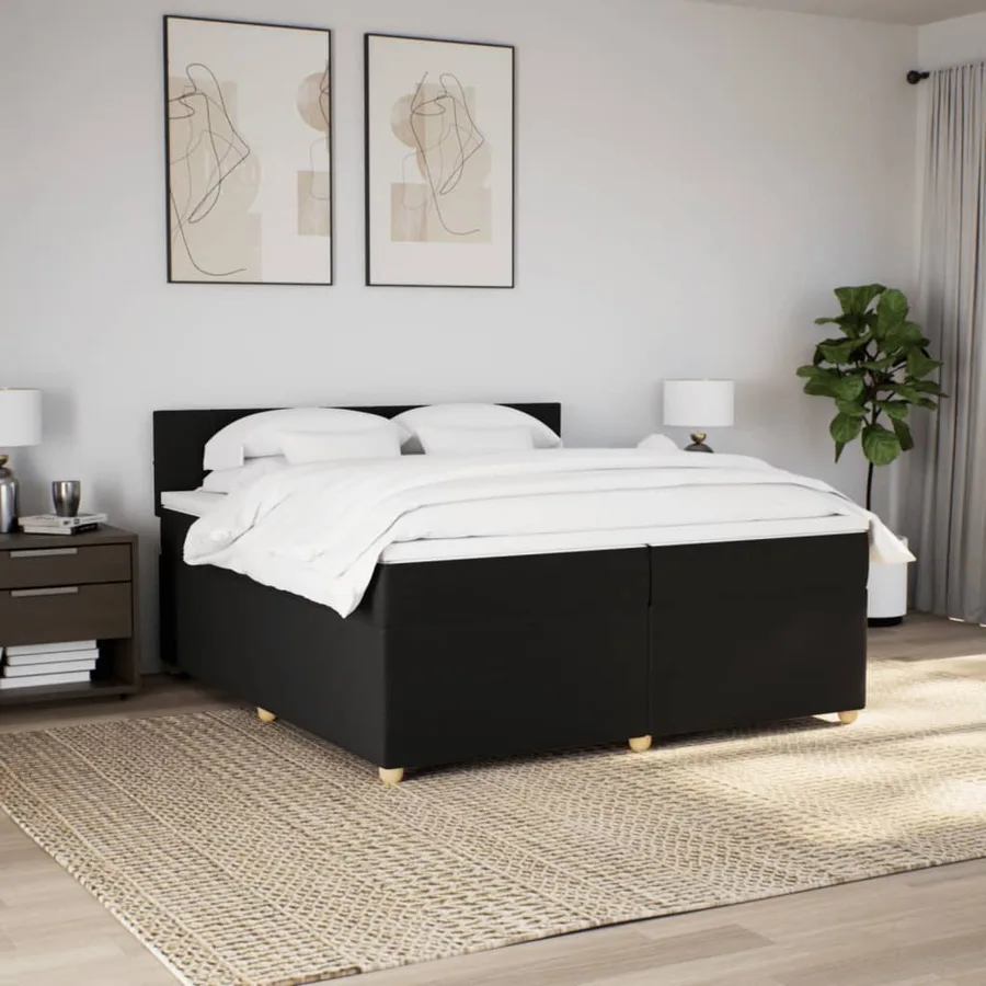 Sommier à lattes de lit avec matelas Noir 200x200 cm Tissu - 4