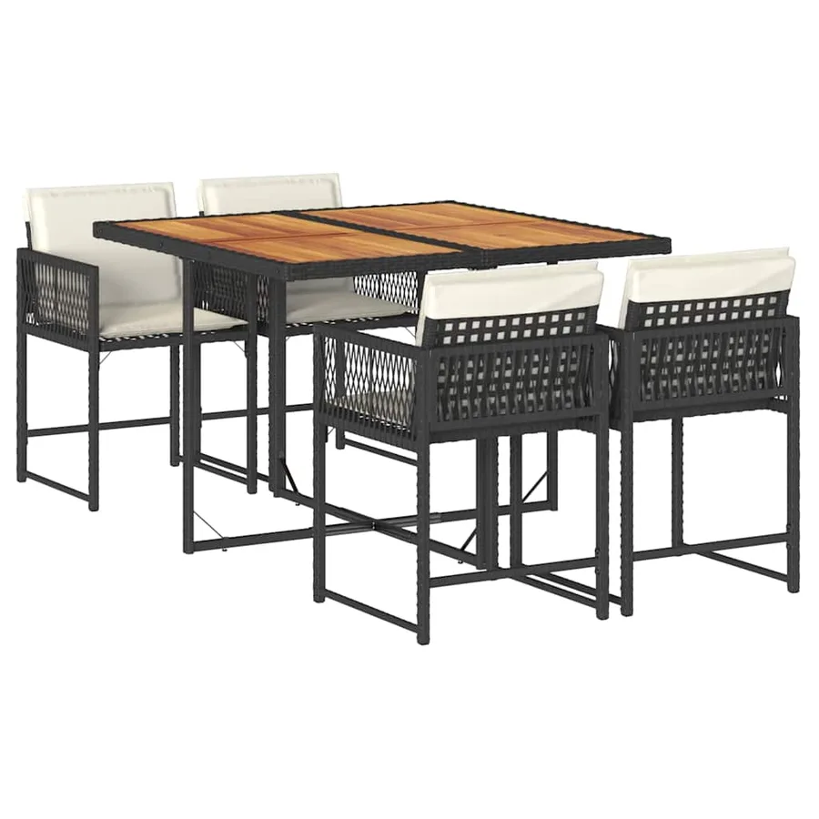 Ensemble à manger de jardin coussins 5pcs Noir Résine tressée - 2