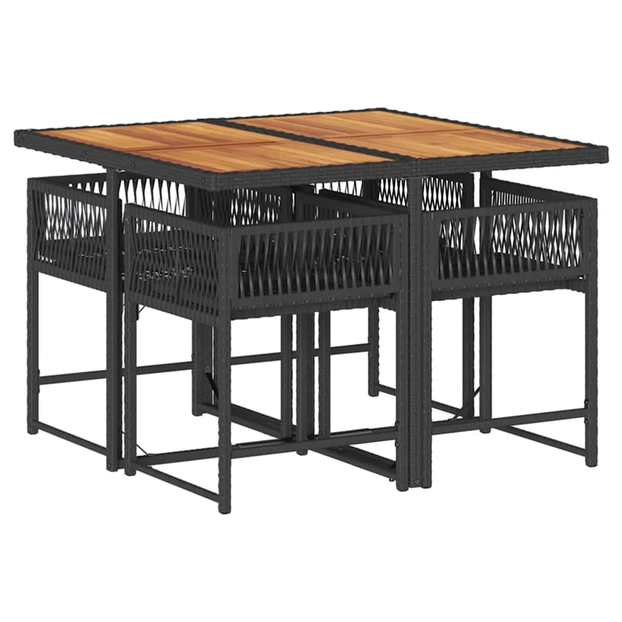 Ensemble à manger de jardin coussins 5pcs Noir Résine tressée - 3