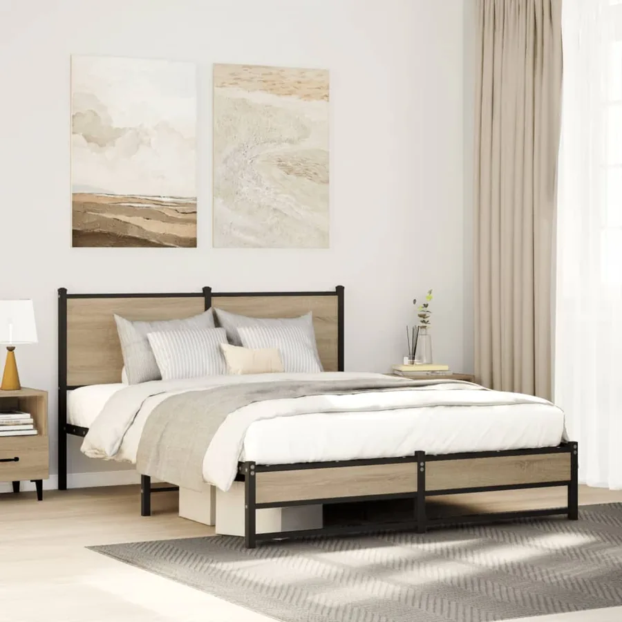 Cadre de lit en métal sans matelas chêne sonoma 140x200 cm