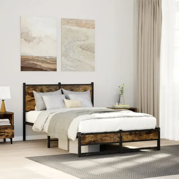 Cadre de lit en métal sans matelas chêne fumé 120x200 cm