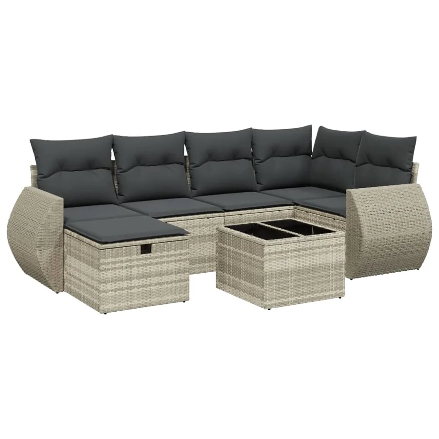 Salon de jardin avec coussins 7 pcs gris clair résine tressée - 2