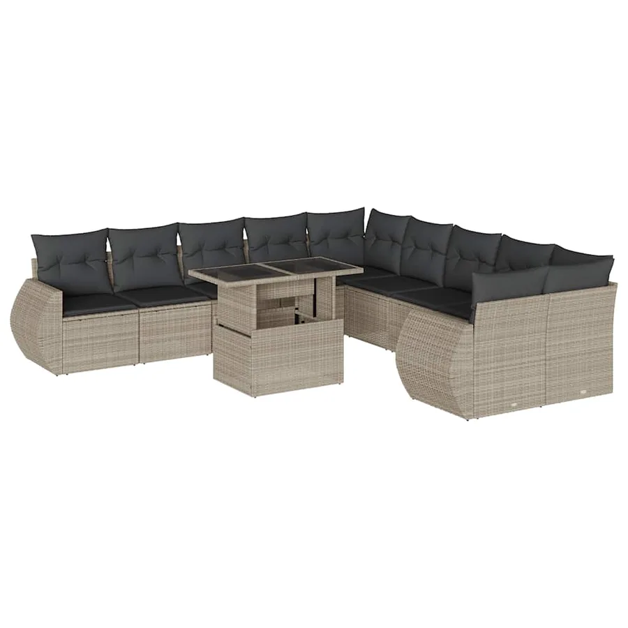 Salon de jardin 11 pcs avec coussins gris clair résine tressée - 2