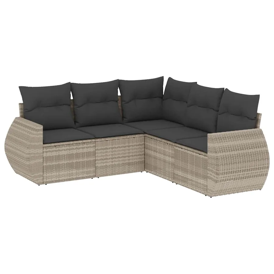 Salon de jardin 5 pcs avec coussins gris clair résine tressée - 2