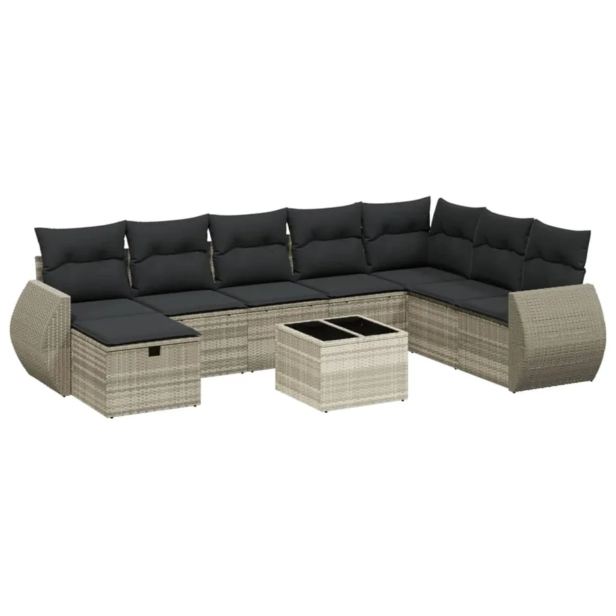 Salon de jardin 8 pcs avec coussins gris clair résine tressée - 2
