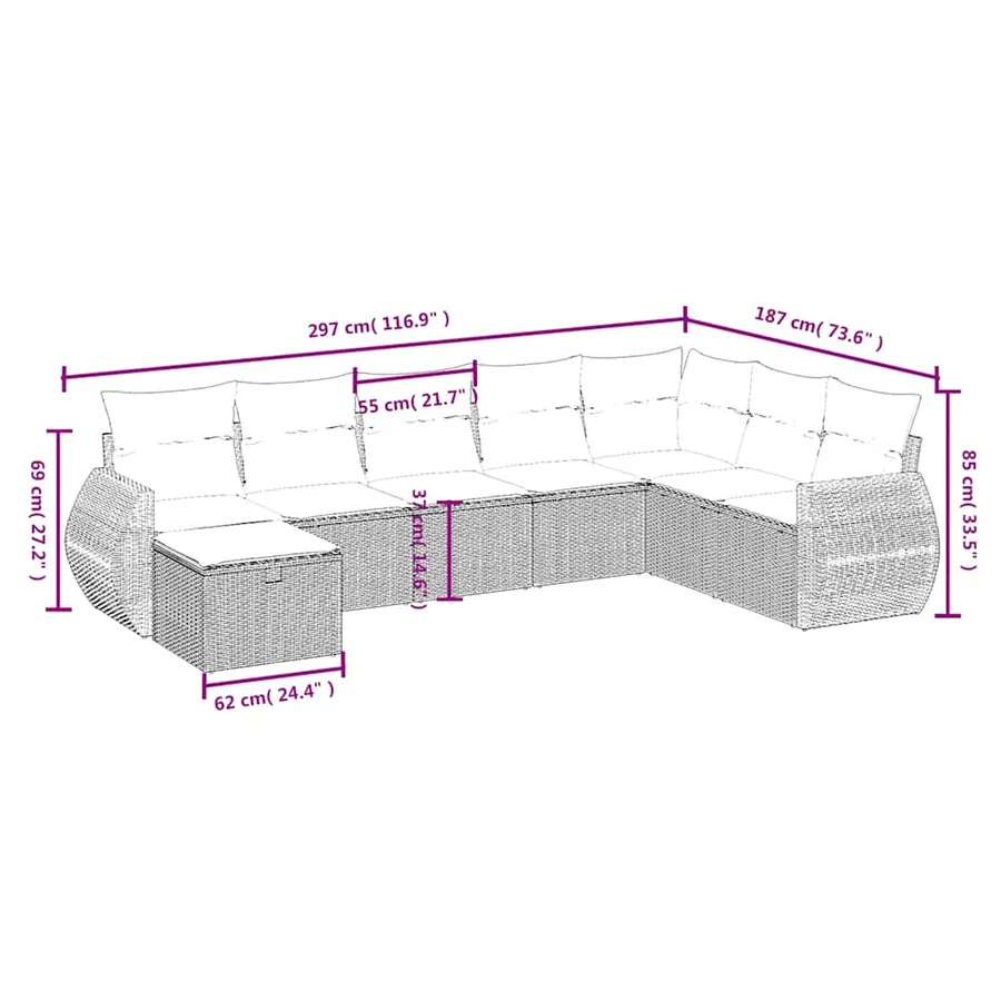 Salon de jardin 8 pcs avec coussins gris clair résine tressée - 4