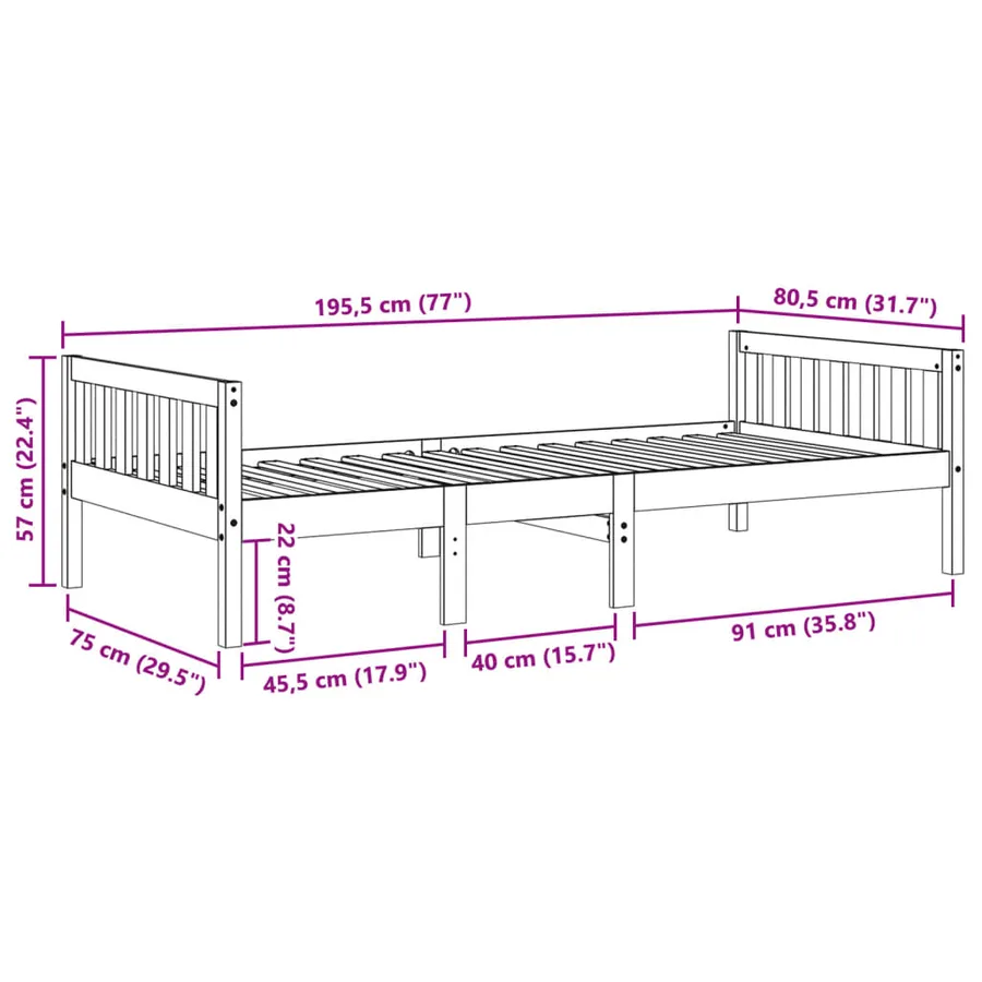 Lit pour enfants sans matelas 75x190 cm bois de pin massif - 10