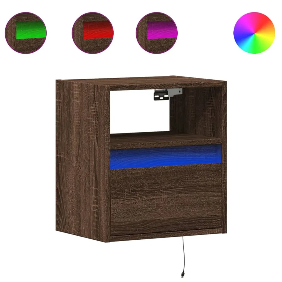 Meuble TV mural avec lumières LED chêne marron 41x31x45 cm - 2