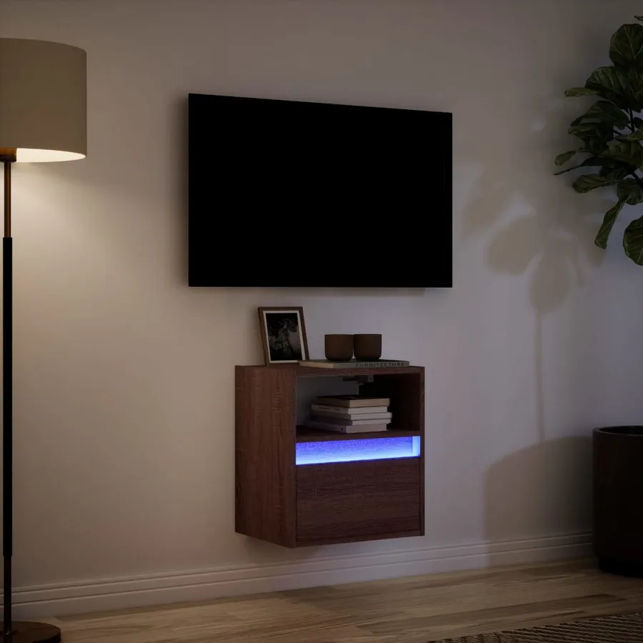 Meuble TV mural avec lumières LED chêne marron 41x31x45 cm - 5
