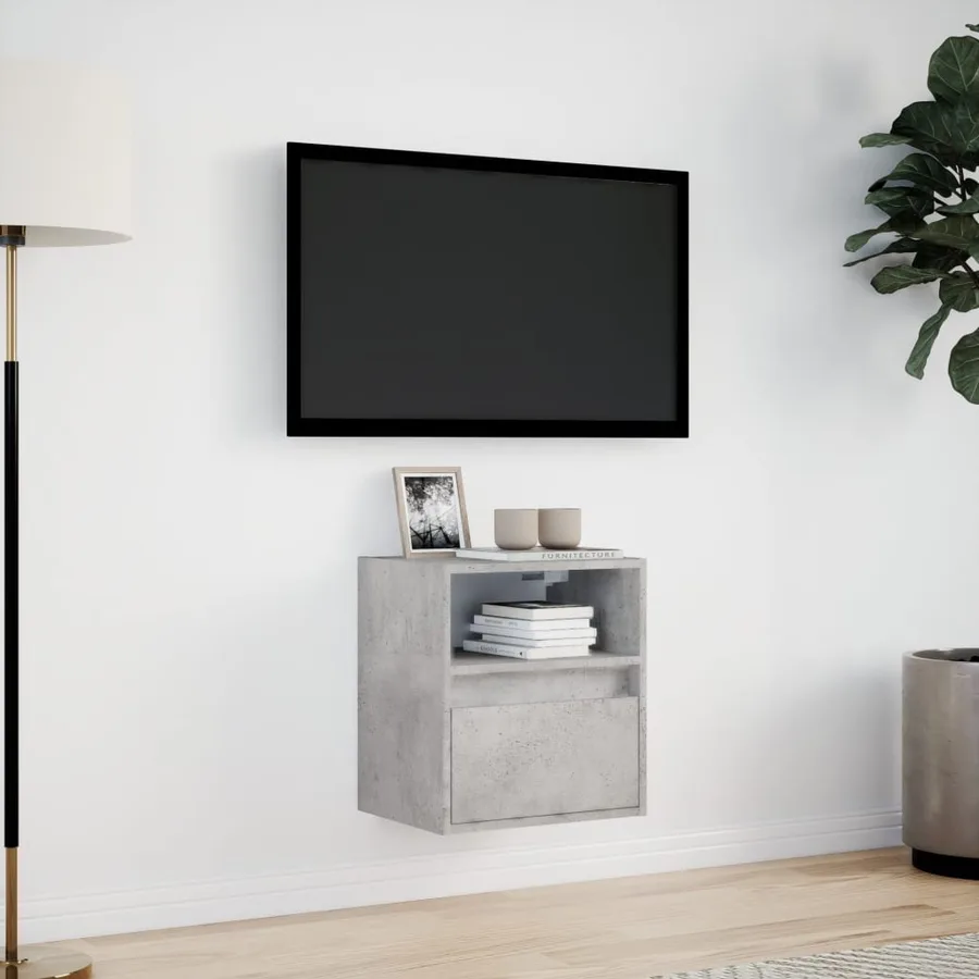 Meuble TV mural avec lumières LED gris béton 41x31x45 cm - 4