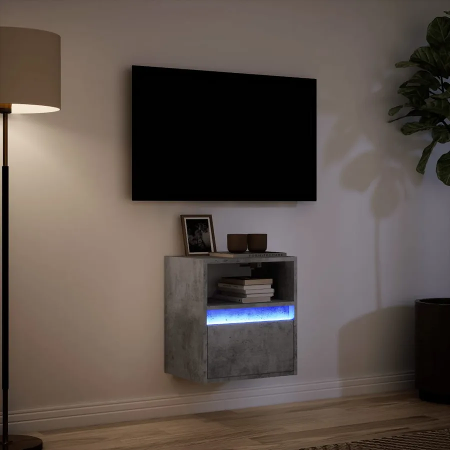 Meuble TV mural avec lumières LED gris béton 41x31x45 cm - 5