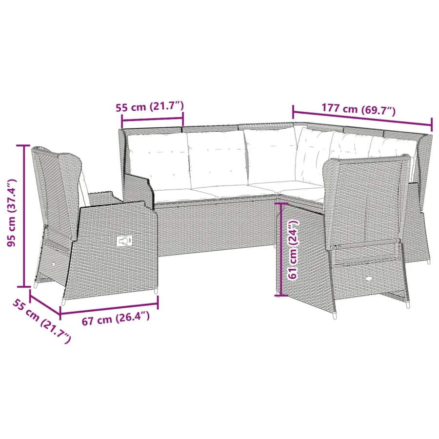 Salon de jardin 5 pcs avec coussins Gris Résine tressée - 10