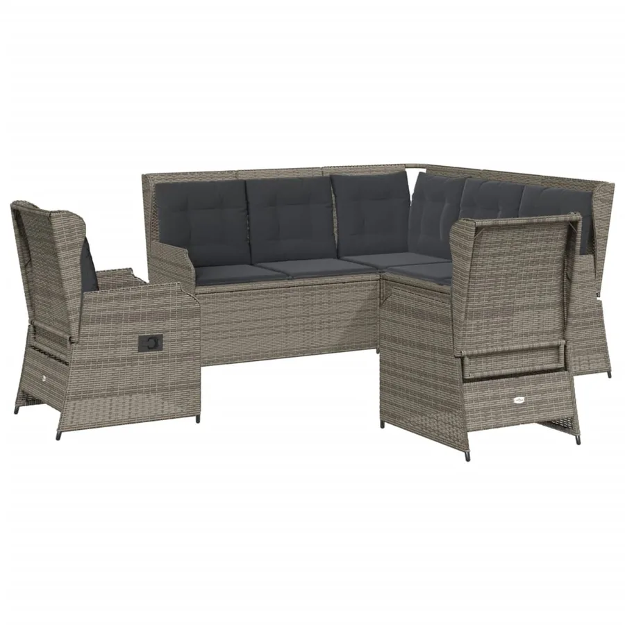 Salon de jardin 5 pcs avec coussins Gris Résine tressée - 2