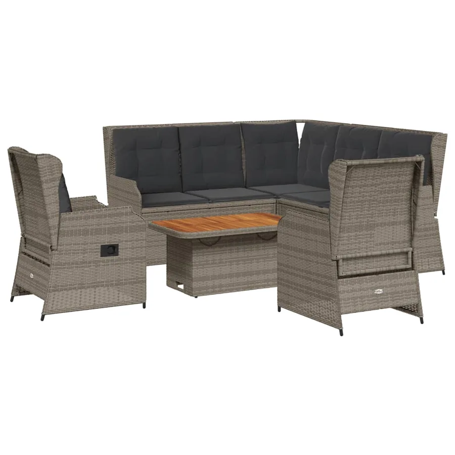 Salon de jardin 6 pcs avec coussins Gris Résine tressée - 2