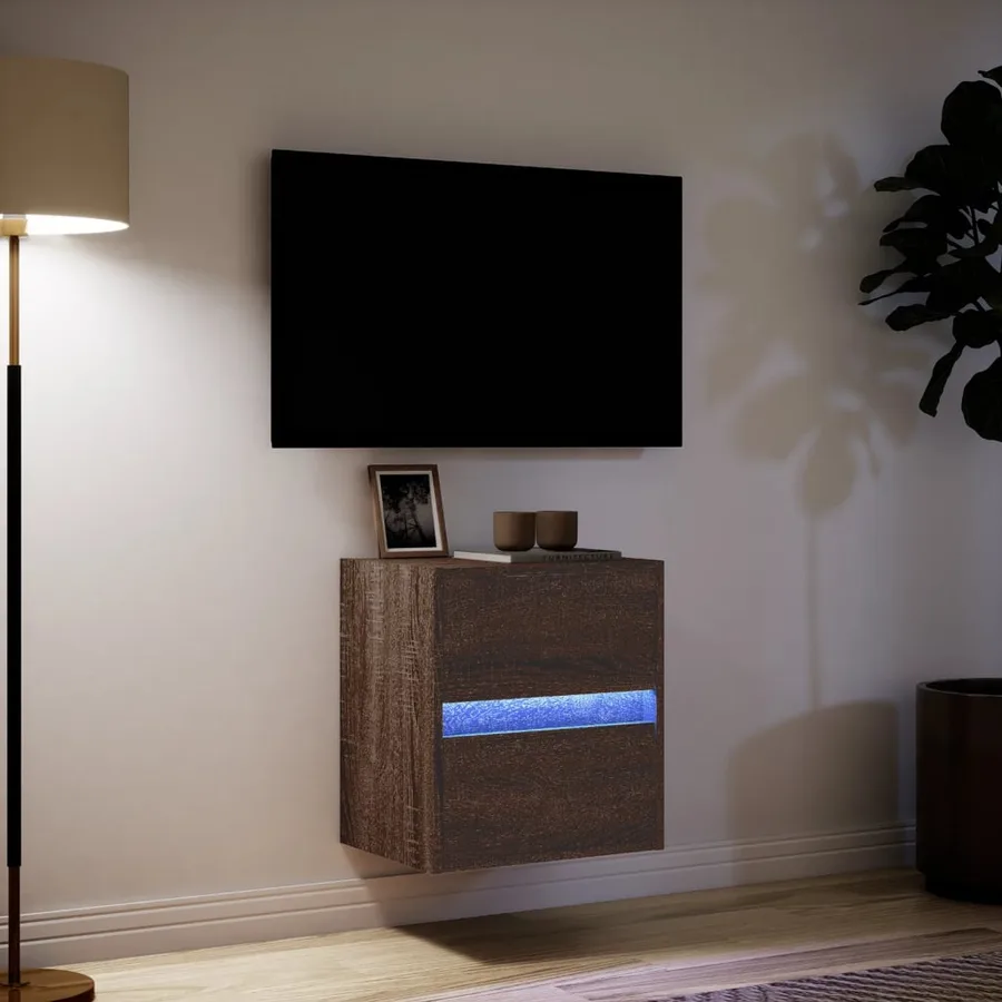 Meuble TV mural avec lumières LED chêne marron 41x31x45 cm - 5