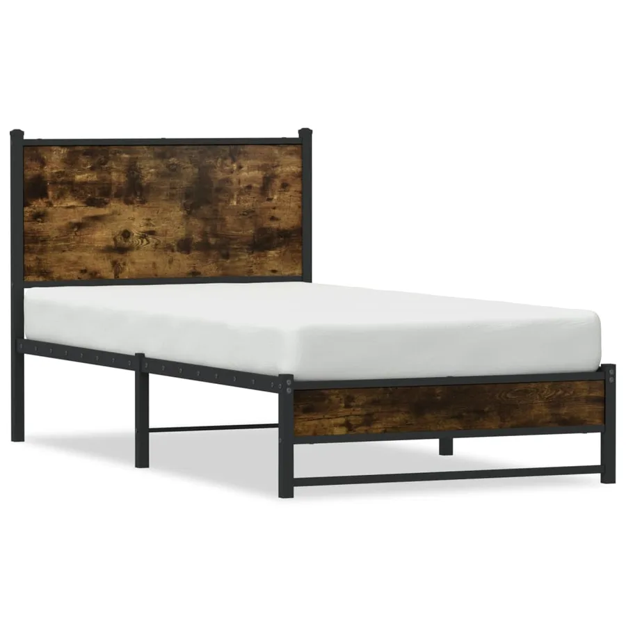 Cadre de lit en métal sans matelas chêne fumé 90x190 cm - 2