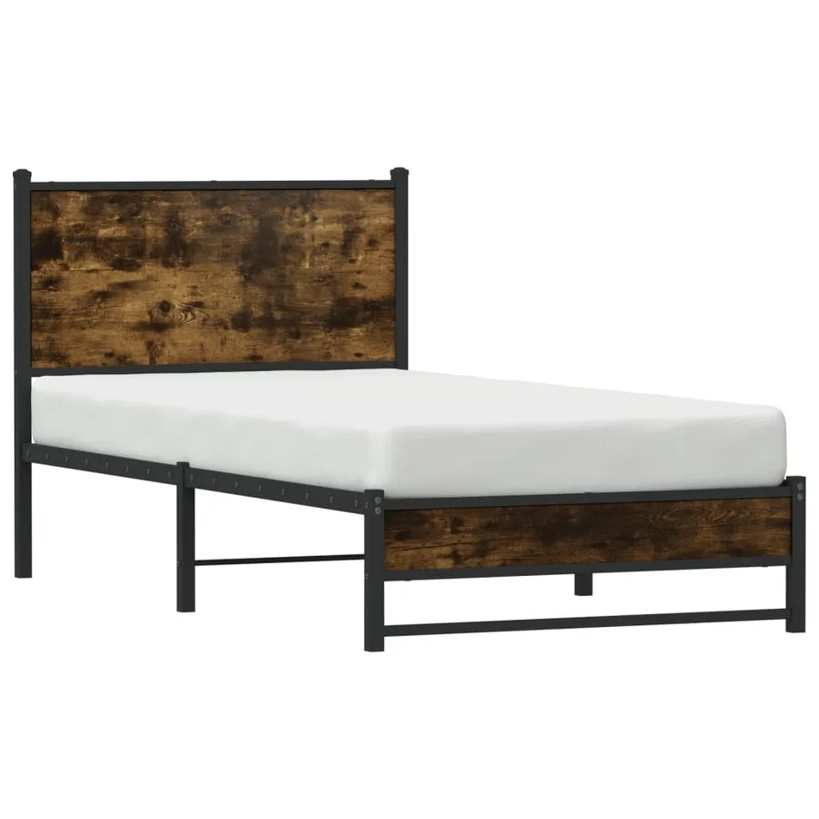 Cadre de lit en métal sans matelas chêne fumé 90x190 cm - 4