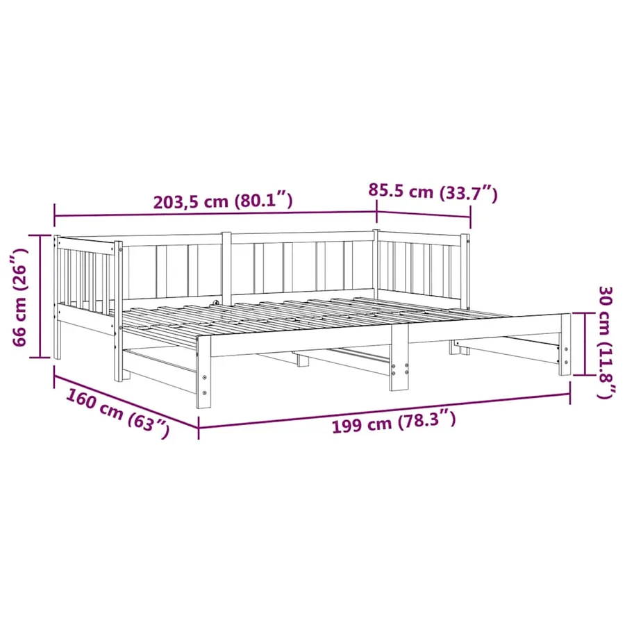 Lit coulissant sans matelas gris 2x(90x190) cm - 15