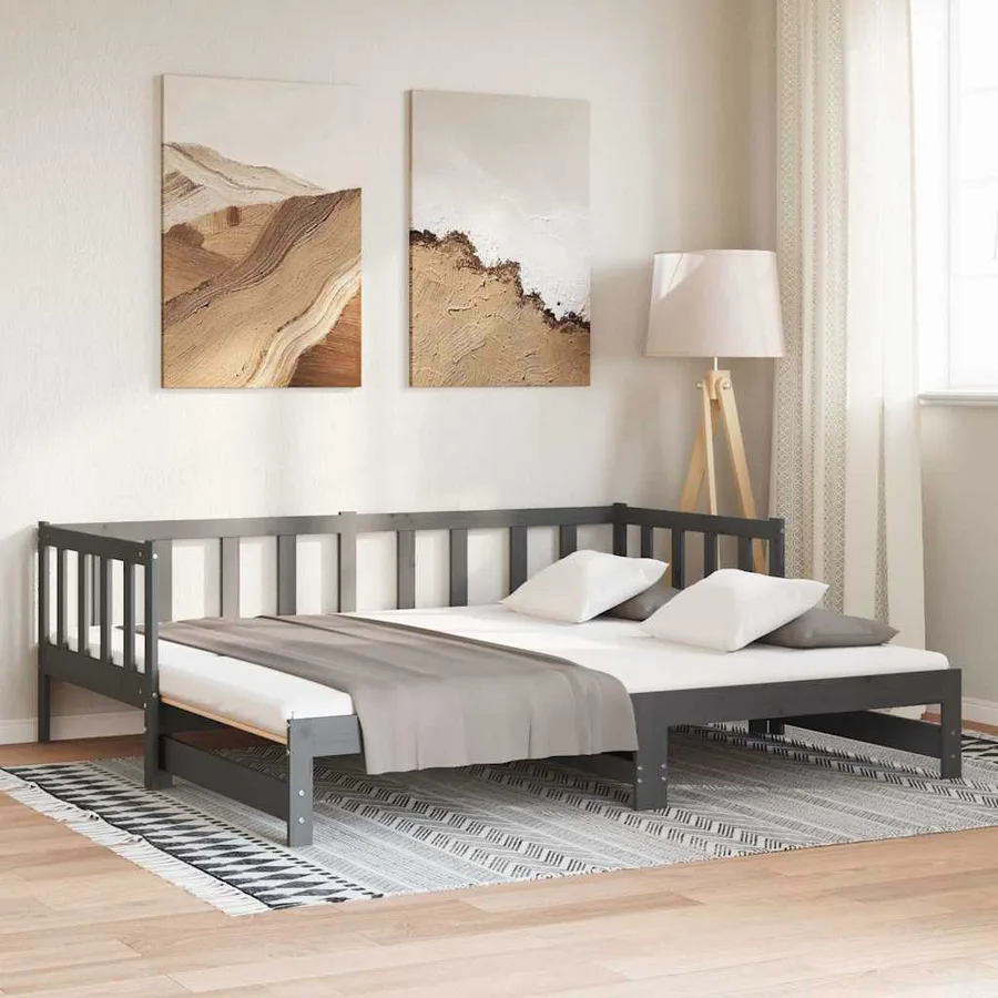 Lit coulissant sans matelas gris 2x(90x190) cm - 4
