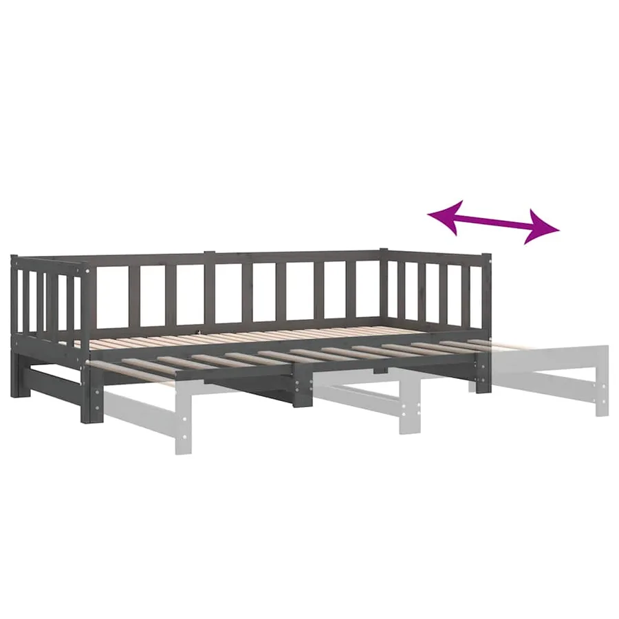 Lit coulissant sans matelas gris 2x(90x190) cm - 9