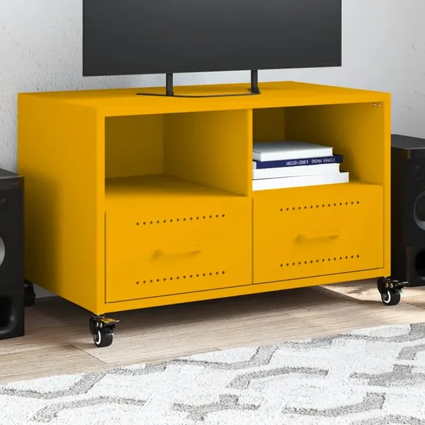 Meuble TV jaune moutarde 68x39x43,5 cm acier