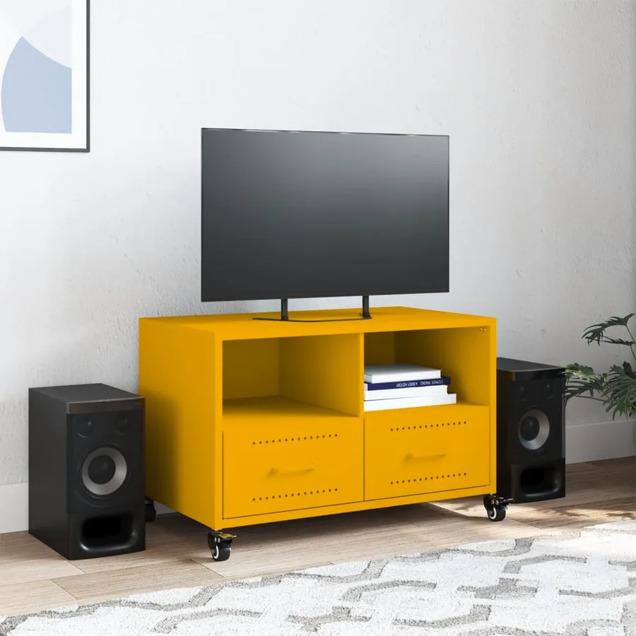 Meuble TV jaune moutarde 68x39x43,5 cm acier - 3