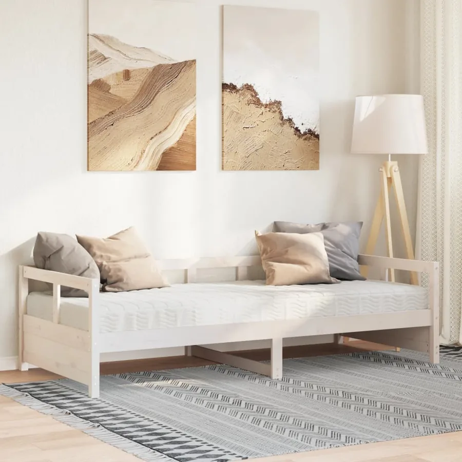 Lit de jour avec matelas blanc 90x200 cm bois de pin massif