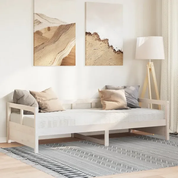 Lit de jour avec matelas blanc 90x200 cm bois de pin massif