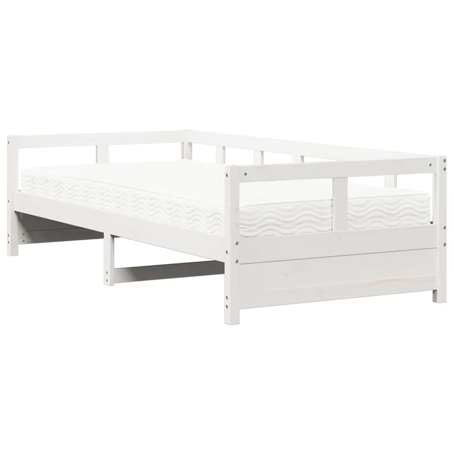 Lit de jour avec matelas blanc 90x200 cm bois de pin massif - 2