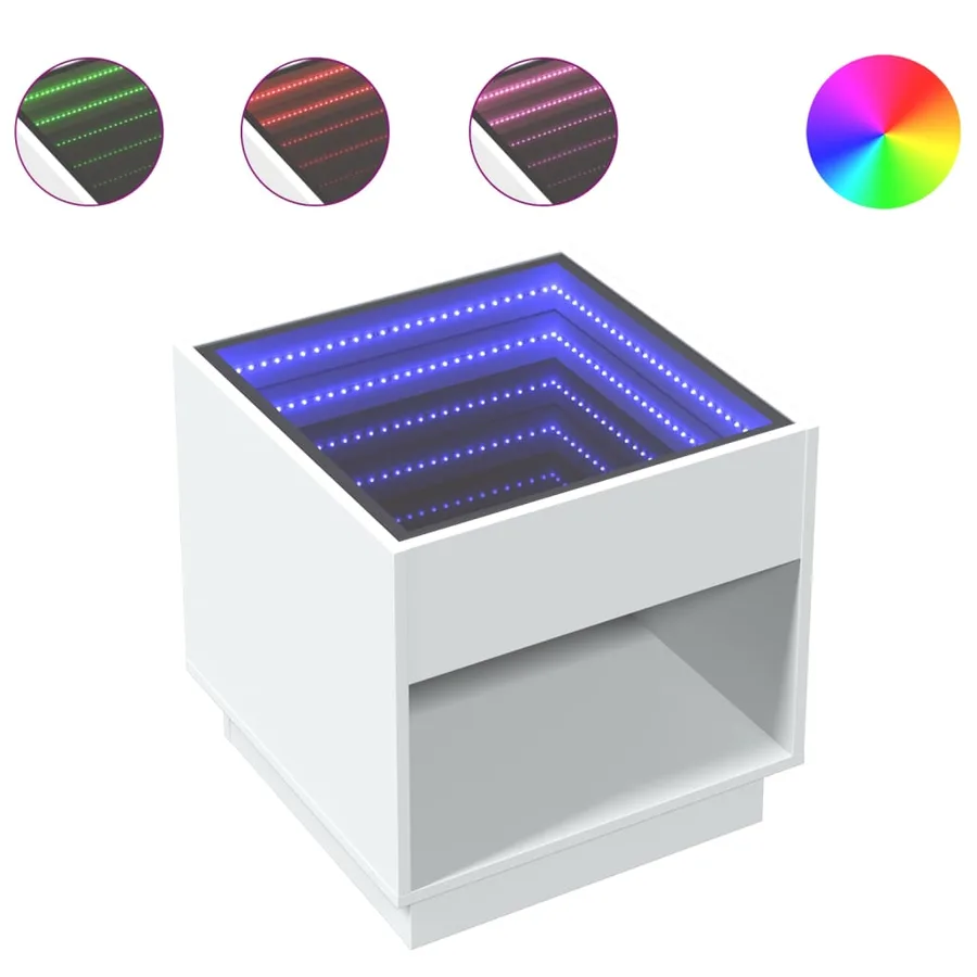 Table de chevet avec LED infini blanc 50x50x50 cm - 2
