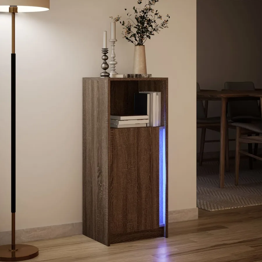 Buffet avec LED chêne marron 42,5x34x100 cm bois d'ingénierie - 5