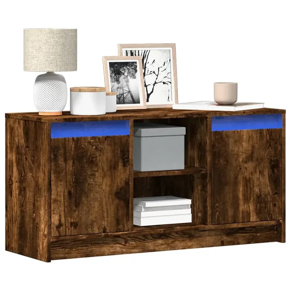 Meuble TV avec LED chêne fumé 100x34x50 cm bois d'ingénierie