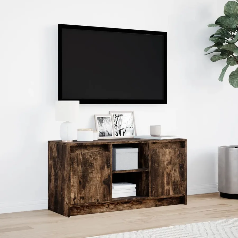 Meuble TV avec LED chêne fumé 100x34x50 cm bois d'ingénierie - 4