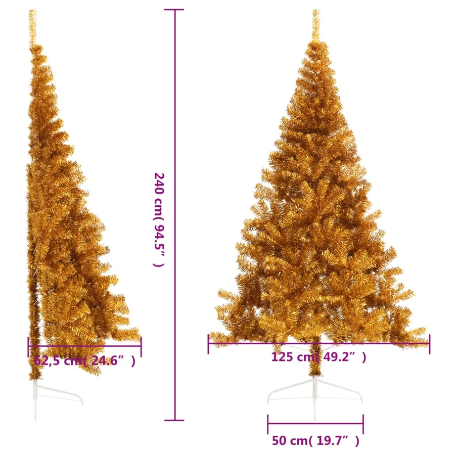 Demi sapin de Noël artificiel avec support doré 240 cm PET - 8