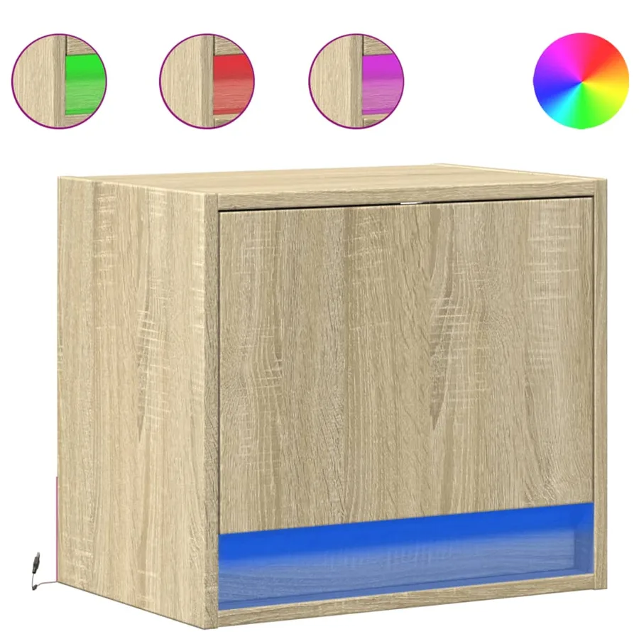 Tables de chevet murales avec lumières LED 2 pcs chêne sonoma - 2