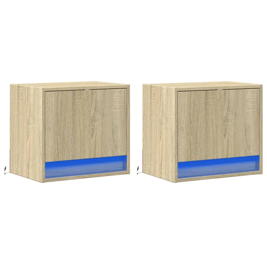Tables de chevet murales avec lumières LED 2 pcs chêne sonoma - 3