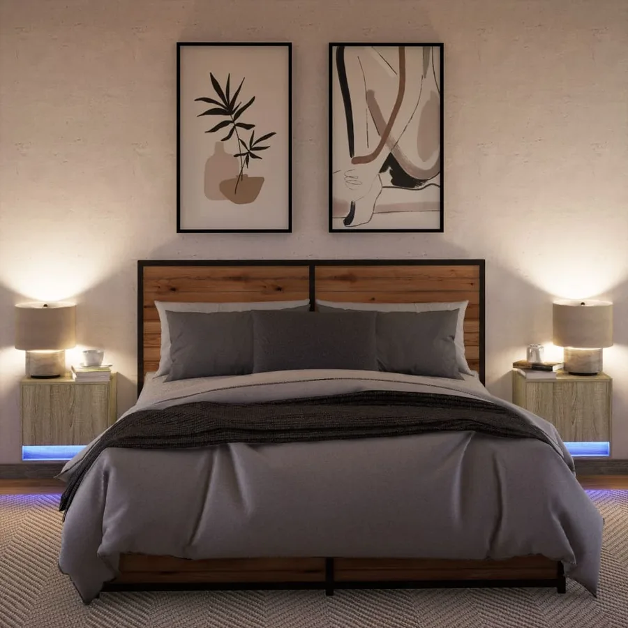 Tables de chevet murales avec lumières LED 2 pcs chêne sonoma - 5