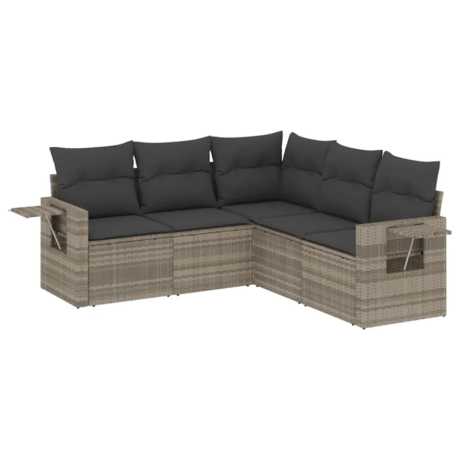 Salon de jardin 5 pcs avec coussins gris clair résine tressée - 2