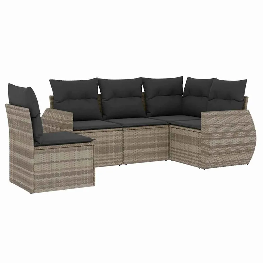 Salon de jardin 5 pcs avec coussins gris clair résine tressée - 2
