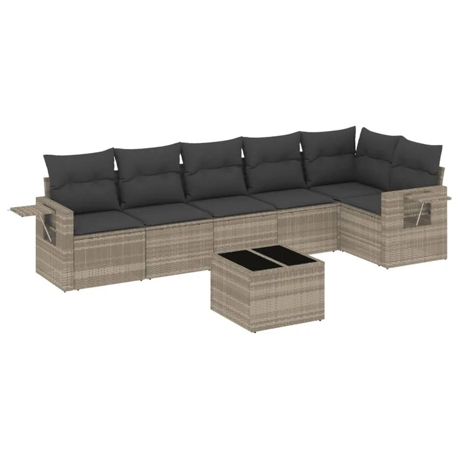 Salon de jardin avec coussins 7 pcs gris clair résine tressée - 2