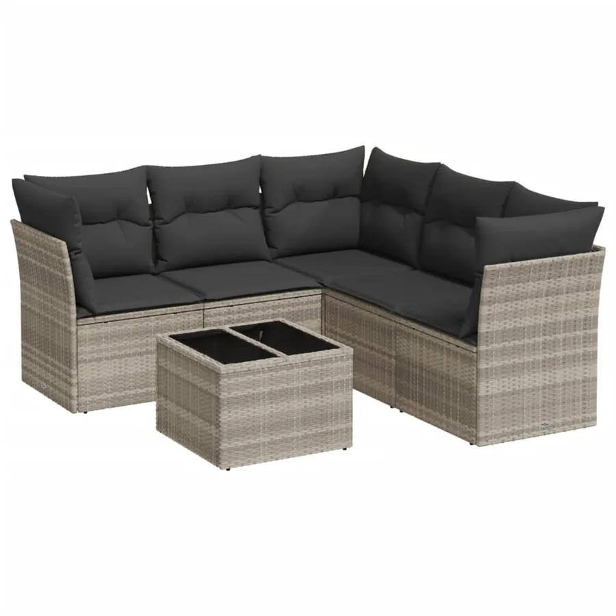 Salon de jardin 6 pcs avec coussins gris clair résine tressée - 2