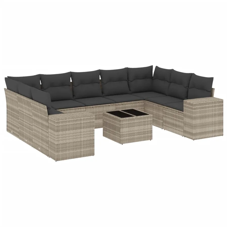 Salon de jardin avec coussins 10 pcs gris clair résine tressée - 2