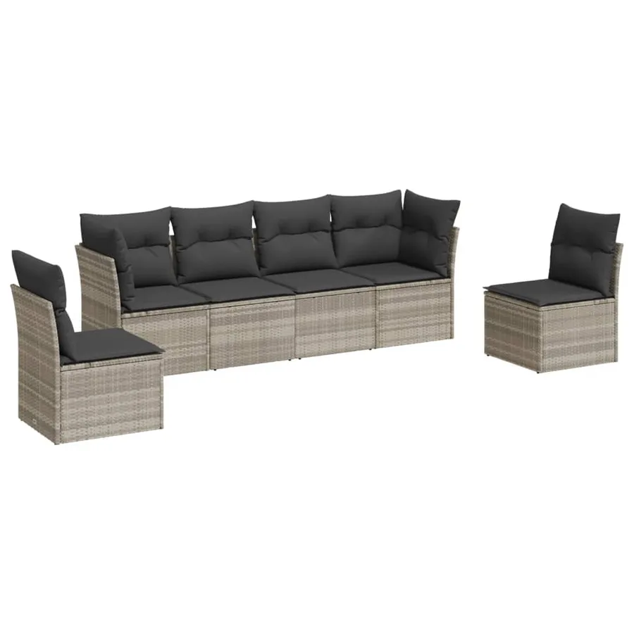 Salon de jardin 6 pcs avec coussins gris clair résine tressée - 2