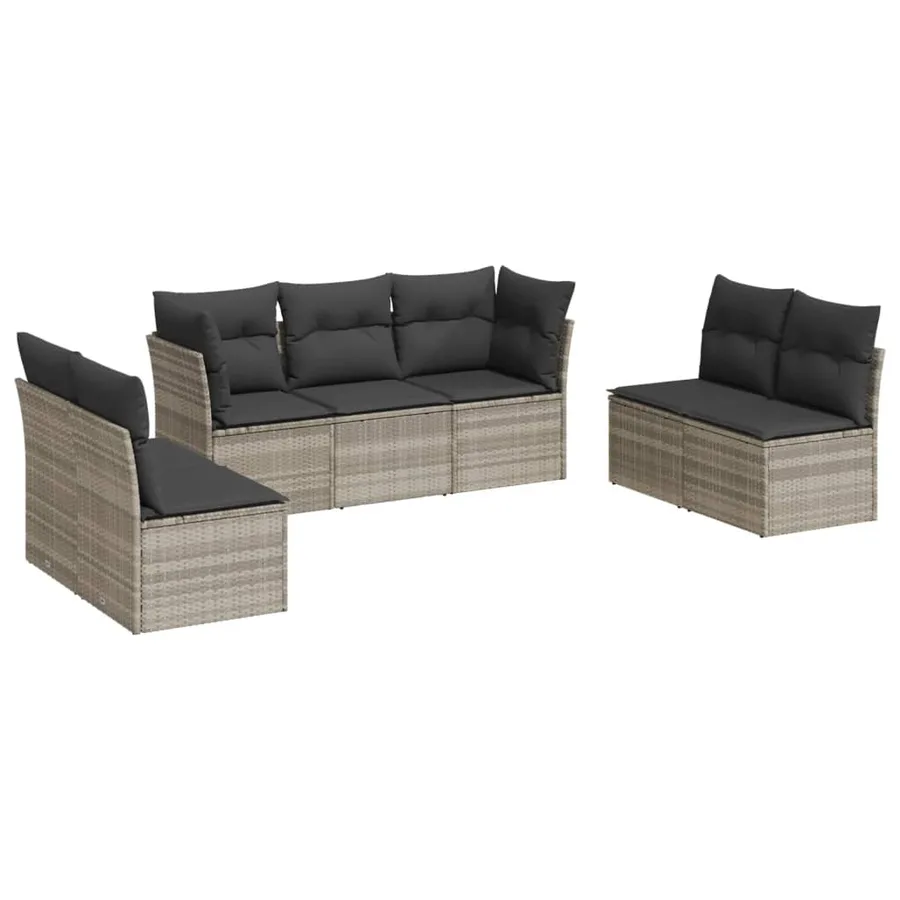 Salon de jardin avec coussins 7 pcs gris clair résine tressée - 2